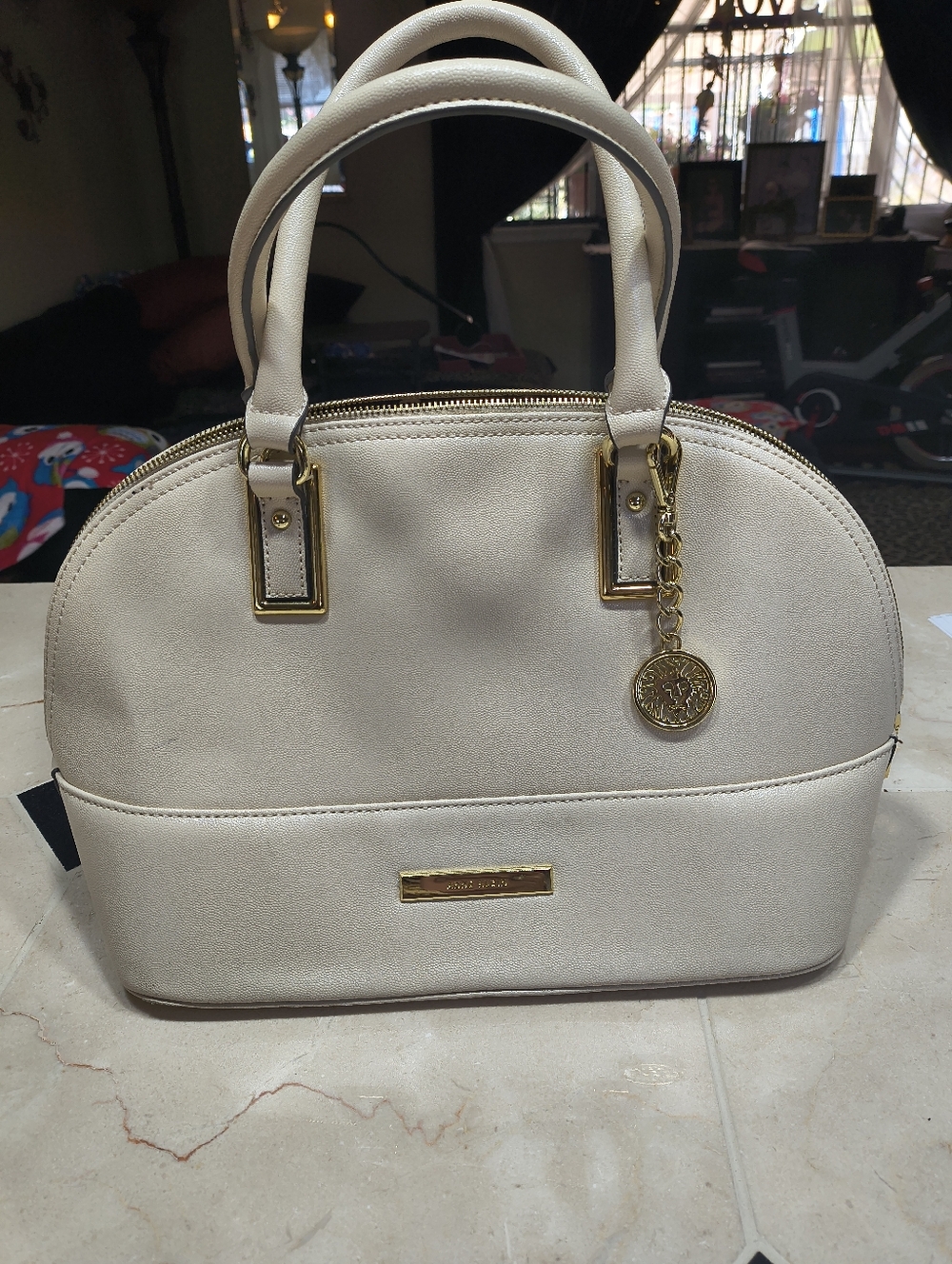 Anne KleinWomen’s Cream Dome Satchel Bag with Gold Hardware